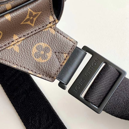 LV 25S S LOCK MESSENGER BAG 21 IN BLACK AND BROWN MONOGRAM MACASSAR CALFSKIN