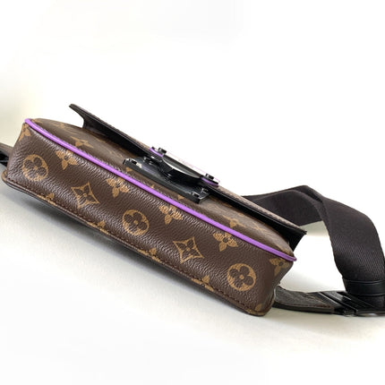 LV 25S S LOCK MESSENGER BAG 21 IN PURPLE AND BROWN MONOGRAM MACASSAR CANVAS