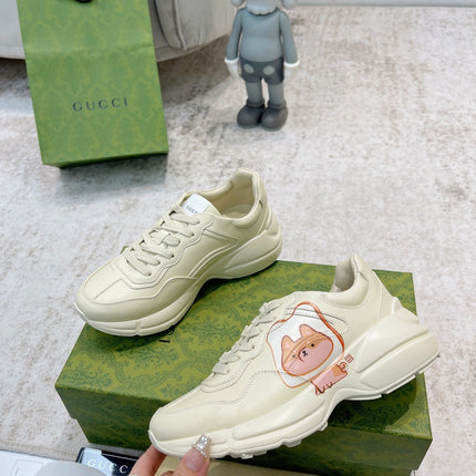 GG RHYTON TRAINER WHITE LAMBSKIN WITH CAT ICON
