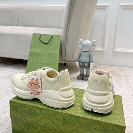 GG RHYTON TRAINER WHITE LAMBSKIN WITH CAT ICON