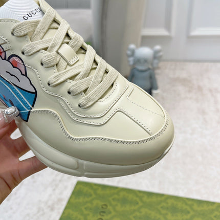 GG RHYTON TRAINER WHITE LAMBSKIN WITH CAT ICON