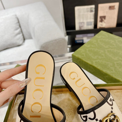 GG EXCLUSIVE SLIDE SANDAL BLACK AND CREAM CALFSKIN