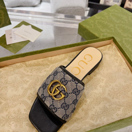 GG EXCLUSIVE SLIDE SANDAL BLACK AND CHARCOAL FABRIC