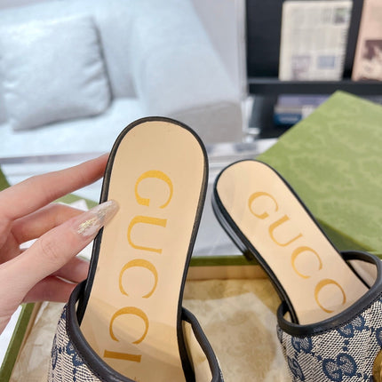 GG EXCLUSIVE SLIDE SANDAL BLACK AND CHARCOAL FABRIC