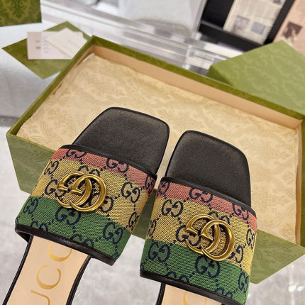 GG EXCLUSIVE SLIDE SANDAL BLACK AND CREAM FABRIC