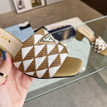 PRA EMBROIDERED SLIDES 65 TAWNY AND WHITE FABRIC