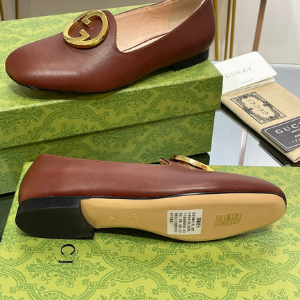 BLONDIE LOGO-PLAQUE LOAFERS IN SYRUP BROWN CALFSKIN WITH GOLD HARDWARE