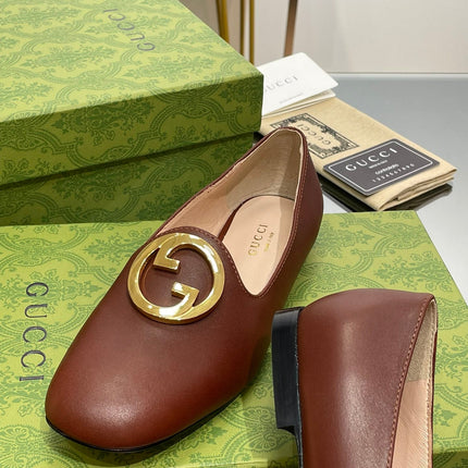 BLONDIE LOGO-PLAQUE LOAFERS IN SYRUP BROWN CALFSKIN WITH GOLD HARDWARE