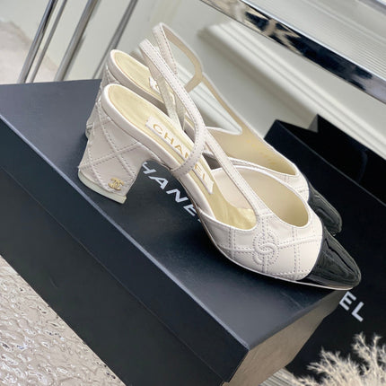 HIGH SLINGBACKS 65 WHITE MIX BLACK CALFSKIN