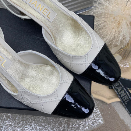 HIGH SLINGBACKS 65 WHITE MIX BLACK CALFSKIN