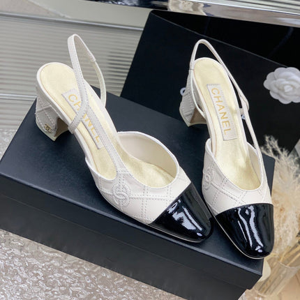 HIGH SLINGBACKS 65 WHITE MIX BLACK CALFSKIN