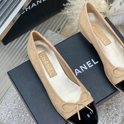 BALLET FLAT GLOSSY BLACK MIX BEIGE LAMBSKIN