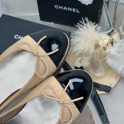 BALLET FLAT GLOSSY BLACK MIX BEIGE LAMBSKIN