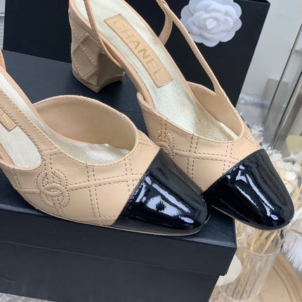 HIGH SLINGBACKS 65 BEIGE CREAM MIX BLACK CALFSKIN