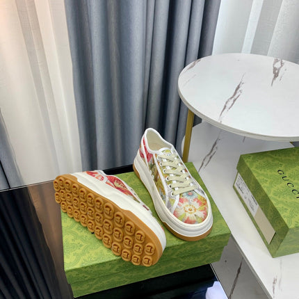 GG SNEAKER FLATFORM FLOWERS PATTERN CANVAS