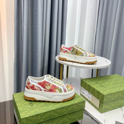 GG SNEAKER FLATFORM FLOWERS PATTERN CANVAS