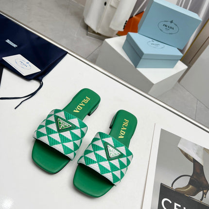 PRA EMBROIDERED SLIDES FLAT GREEN FABRIC