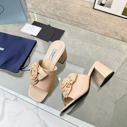 PRA FLOWER BLOCK HEELS 75 BEIGE CALFSKIN