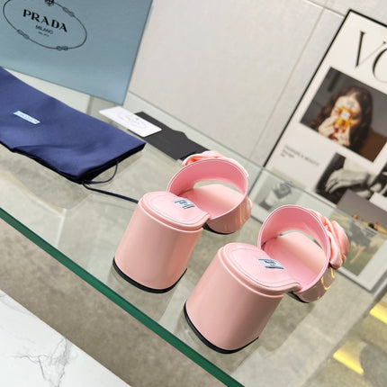 PRA FLOWER BLOCK HEELS 75 LIGHT PINK CALFSKIN