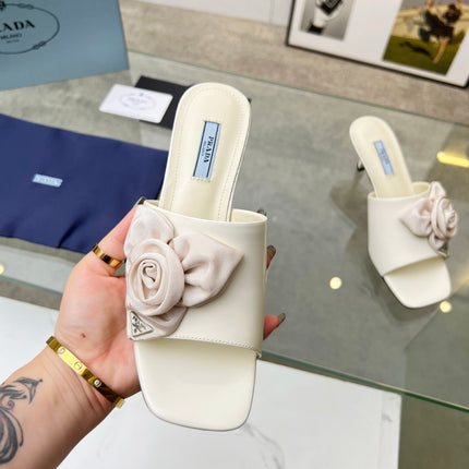 PRA FLOWER POINTED HEELS 55 IVORY CALFSKIN