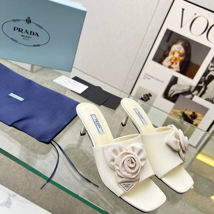 PRA FLOWER POINTED HEELS 55 IVORY CALFSKIN