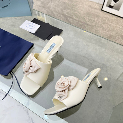 PRA FLOWER POINTED HEELS 55 IVORY CALFSKIN