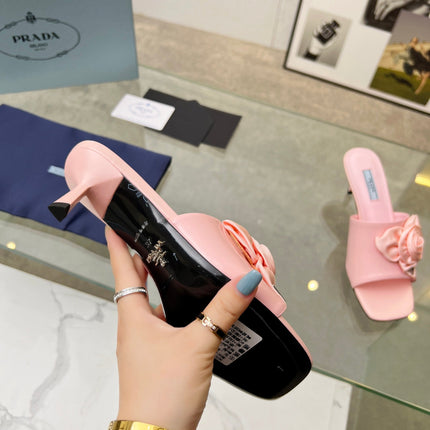 PRA FLOWER POINTED HEELS 55 LIGHT PINK CALFSKIN