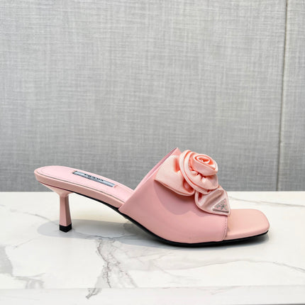 PRA FLOWER POINTED HEELS 55 LIGHT PINK CALFSKIN