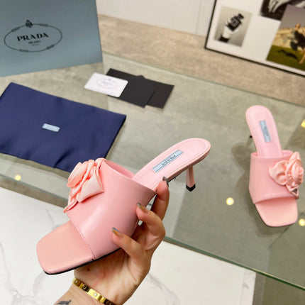 PRA FLOWER POINTED HEELS 55 LIGHT PINK CALFSKIN