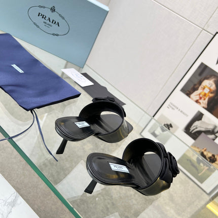 PRA FLOWER POINTED HEELS 55 BLACK CALFSKIN