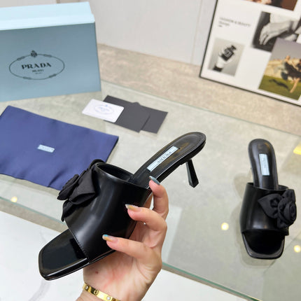 PRA FLOWER POINTED HEELS 55 BLACK CALFSKIN