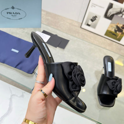 PRA FLOWER POINTED HEELS 55 BLACK CALFSKIN