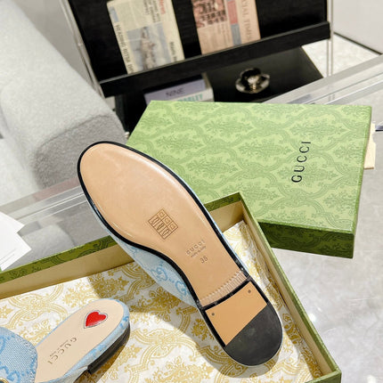 MEN'S MULE WITH HORSEBIT IN LIGHT BLUE MONOGRAM JACQUARD FABRIC