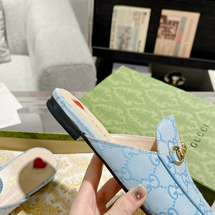 MEN'S MULE WITH HORSEBIT IN LIGHT BLUE MONOGRAM JACQUARD FABRIC