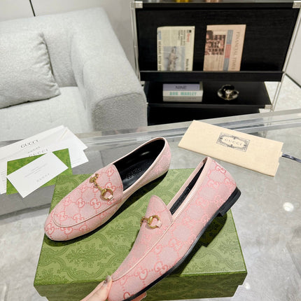 MEN'S LOAFER WITH HORSEBIT IN PINK PASTEL MONOGRAM JACQUARD FABRIC