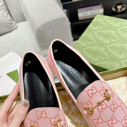 MEN'S LOAFER WITH HORSEBIT IN PINK PASTEL MONOGRAM JACQUARD FABRIC