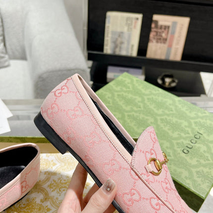 MEN'S LOAFER WITH HORSEBIT IN PINK PASTEL MONOGRAM JACQUARD FABRIC