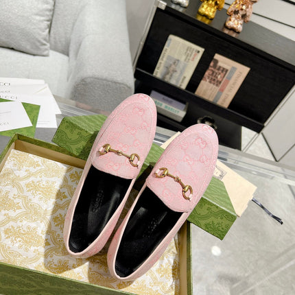 MEN'S LOAFER WITH HORSEBIT IN PINK PASTEL MONOGRAM JACQUARD FABRIC