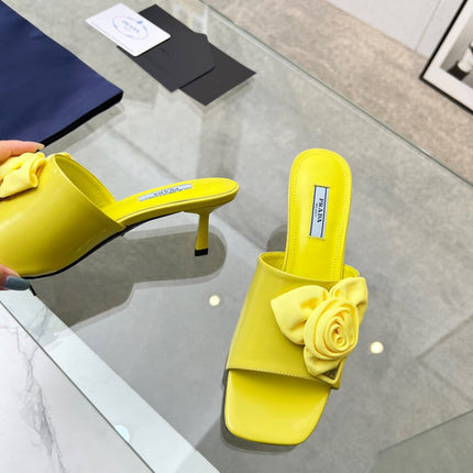 PRA FLOWER POINTED HEELS 55 LEMON CALFSKIN