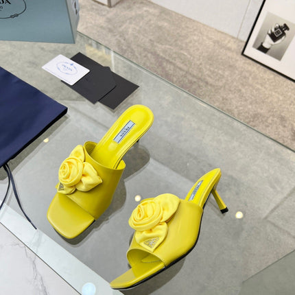 PRA FLOWER POINTED HEELS 55 LEMON CALFSKIN