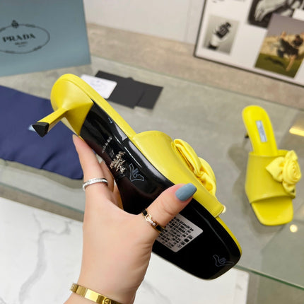 PRA FLOWER POINTED HEELS 55 LEMON CALFSKIN