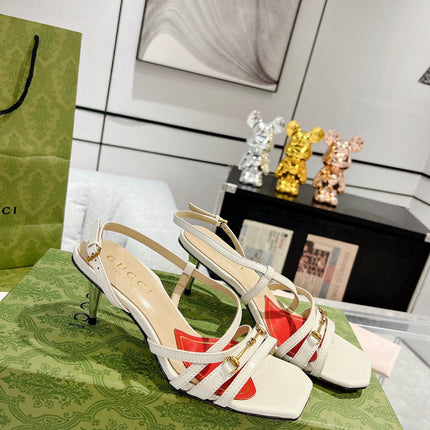 GG CLASSIC STRAPPY HEEL SANDAL WHITE CALFSKIN
