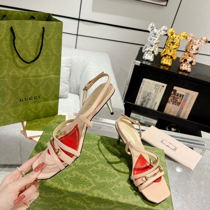 GG CLASSIC STRAPPY HEEL SANDAL PASTEL PINK CALFSKIN