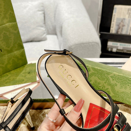 GG  CLASSIC STRAPPY HEEL SANDAL BLACK CALFSKIN