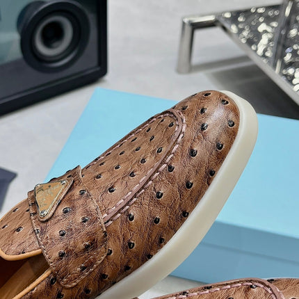 PRA OSTRICH PATTERN LOAFERS CARAMEL CALFSKIN