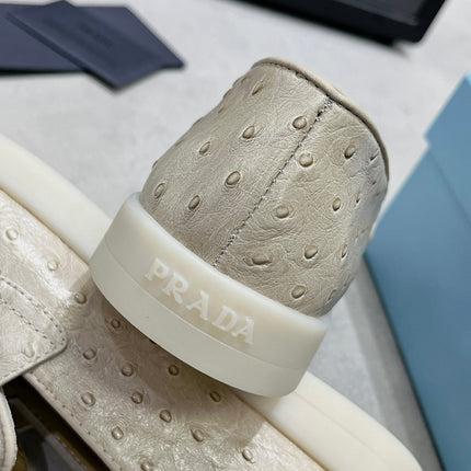 PRA OSTRICH PATTERN LOAFERS CREAMY WHITE CALFSKIN