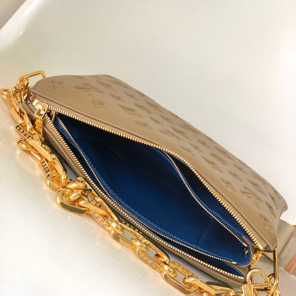 COUSSIN PM 26 IN BROWN MONOGRAM EMBOSSED LAMBSKIN GOLD HARDWARE