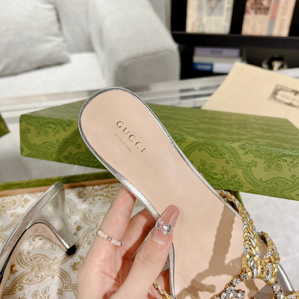 GG CRYSTAL MID - HEEL SILVER CALFSKIN