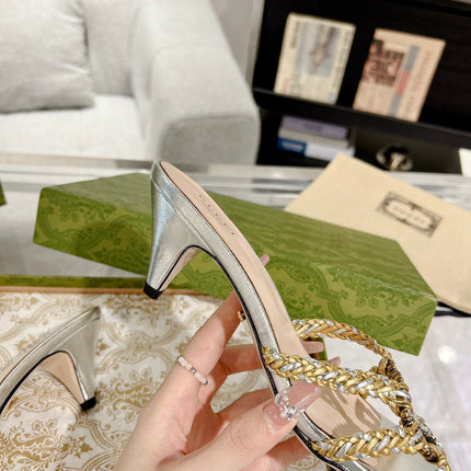 GG CRYSTAL MID - HEEL SILVER CALFSKIN