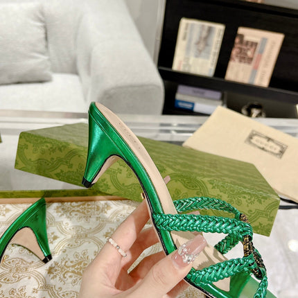 GG CRYSTAL MID - HEEL JADE GREEN CALFSKIN